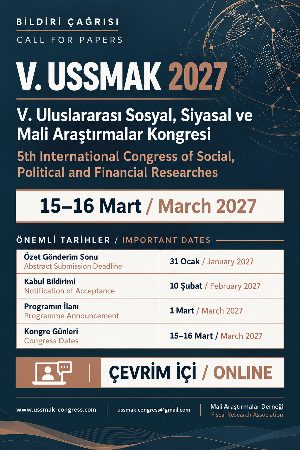 V. USSMAK 2027 · 15–16 Mart / March 2027 · Çevrim içi / Online